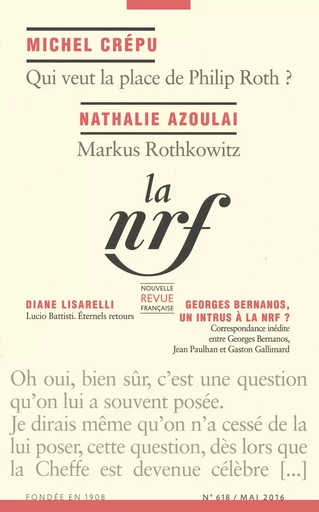 La Nouvelle Revue Française N° 618 (Mai 2016) - André Gide - Editions Gallimard - Revues NRF