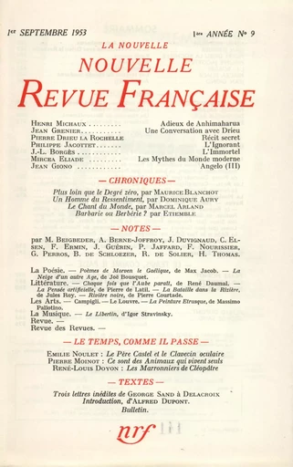 La Nouvelle Nouvelle Revue Française N' 9 (Septembre 1953) - André Gide - Editions Gallimard - Revues NRF