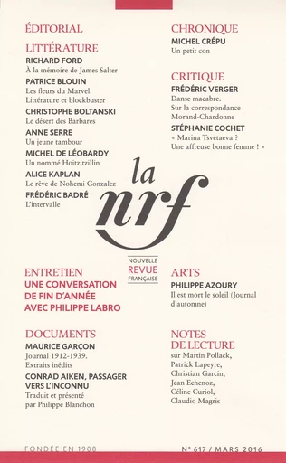 La Nouvelle Revue Française N° 617 -  Collectifs - Editions Gallimard - Revues NRF