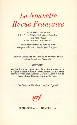 La Nouvelle Revue Française N° 273 -  Collectifs - Editions Gallimard - Revues NRF