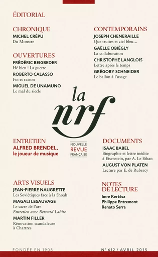 La Nouvelle Revue Française N° 612 -  Collectifs - Editions Gallimard - Revues NRF