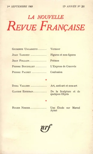 La Nouvelle Revue Française n° 201 (Septembre 1969) -  Collectifs - Editions Gallimard - Revues NRF