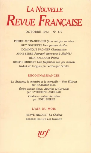 La Nouvelle Revue Française N° 477 - André Gide - Editions Gallimard - Revues NRF