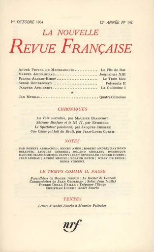 La Nouvelle Revue Française N' 142 (Octobre 1964) - André Gide - Editions Gallimard - Revues NRF