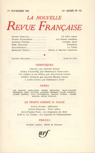 La Nouvelle Revue Française N' 155 (Novembre 1965) -  Collectifs - Editions Gallimard - Revues NRF