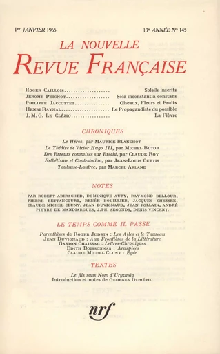 La Nouvelle Revue Française N' 145 (Janvier 1965) -  Collectifs - Editions Gallimard - Revues NRF