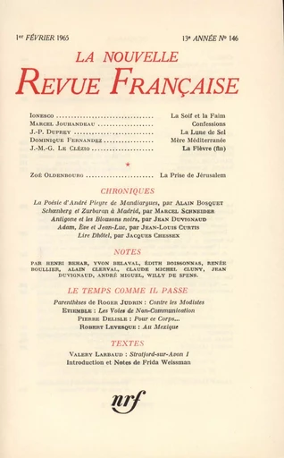 La Nouvelle Revue Française N' 146 (Février 1965) - André Gide - Editions Gallimard - Revues NRF