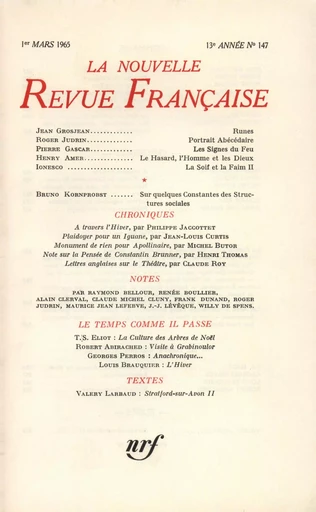 La Nouvelle Revue Française N' 147 (Mars 1965) -  Collectifs - Editions Gallimard - Revues NRF