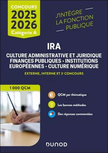 IRA 1 000 QCM - Cat. A - Concours externe, interne et 3e concours - 2025-2026 - Coralie Cholet - Dunod