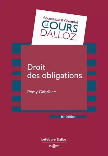 Droit des obligations. 16e éd. (N) - Rémy Cabrillac - Groupe Lefebvre Dalloz