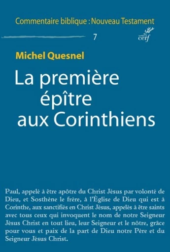 LA PREMIÈRE ÉPÎTRE AUX CORINTHIENS -  QUESNEL MICHEL - Editions du Cerf