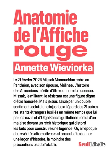 Anatomie de l'Affiche rouge - Annette Wieviorka - Seuil