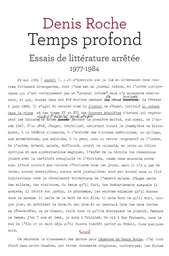 Temps profond - Essais de littérature arrêtée 1977-1984