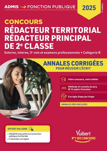 Concours Rédacteur territorial et Rédacteur principal 2e classe - Catégorie B - Annales corrigées - Olivier Bellégo - Vuibert