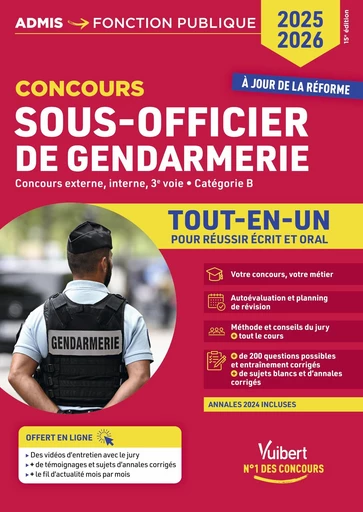 Concours Sous-officier de gendarmerie - Catégorie B - Tout-en-un - Vidéos offertes : 4 entretiens commentés + 20 tutos sur les tests psycho - François Lavedan - Vuibert